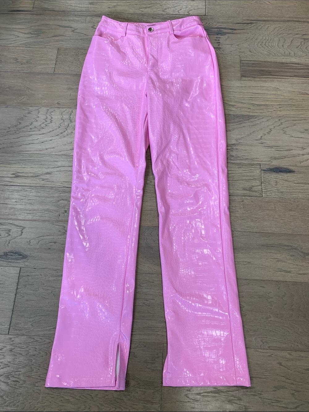 Boohoo by Kourtney Kardashian Bubble Gum Pink Vinyl Flared Trouser Size 2